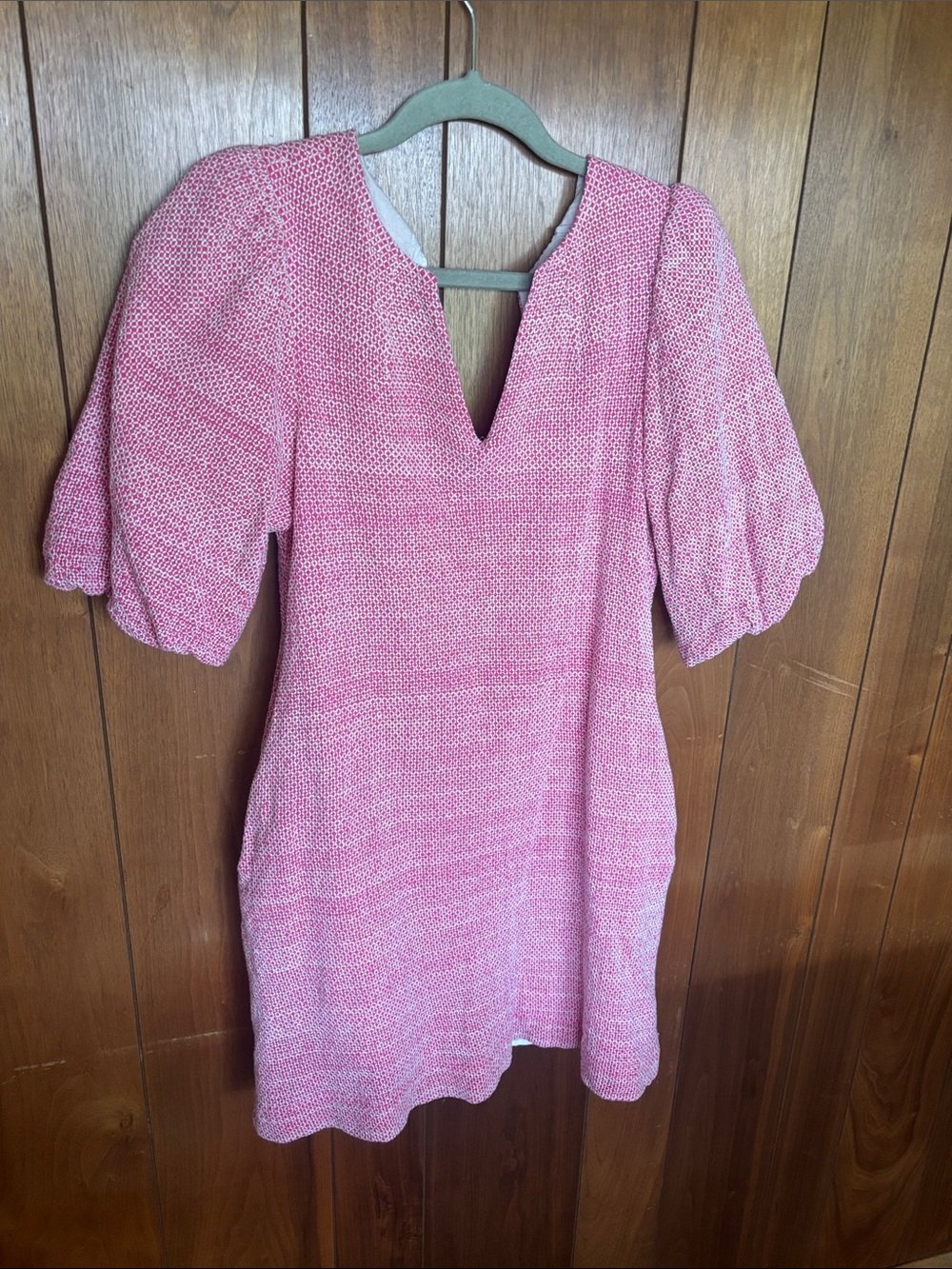 Uncle Frank Pink Textured Puff-Sleeve Mini Dress